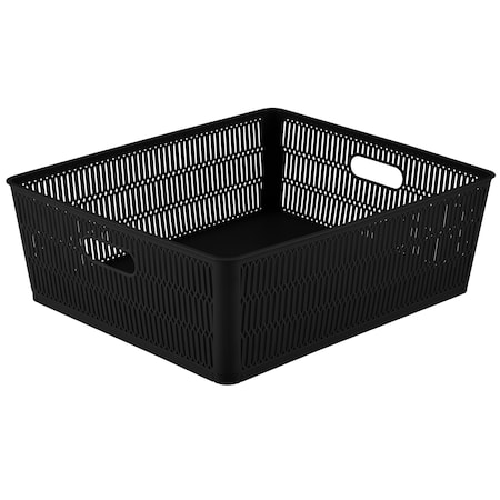 Simplify Slide 2 Stack It Shallow Storage Tote Baskets in Black, 2PK 25933-BLACK